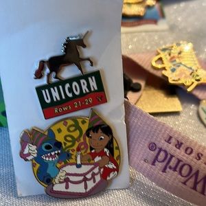 Lot of 2 Disney unicorn trading pin and Lilo and stitch birthday